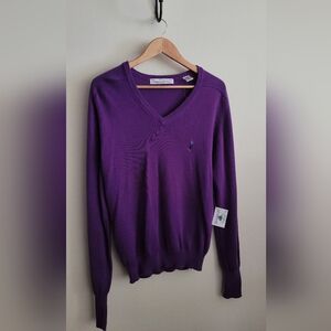 Vintage John Ashford Golf Pullover Vneck Sweater, Men's Medium, Purple.